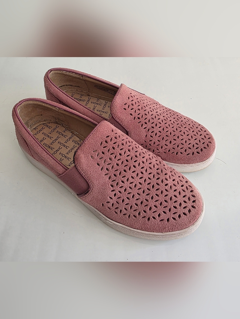 Vionic Kani  Pink Perforated Slip-On Sneakers In A French Color.